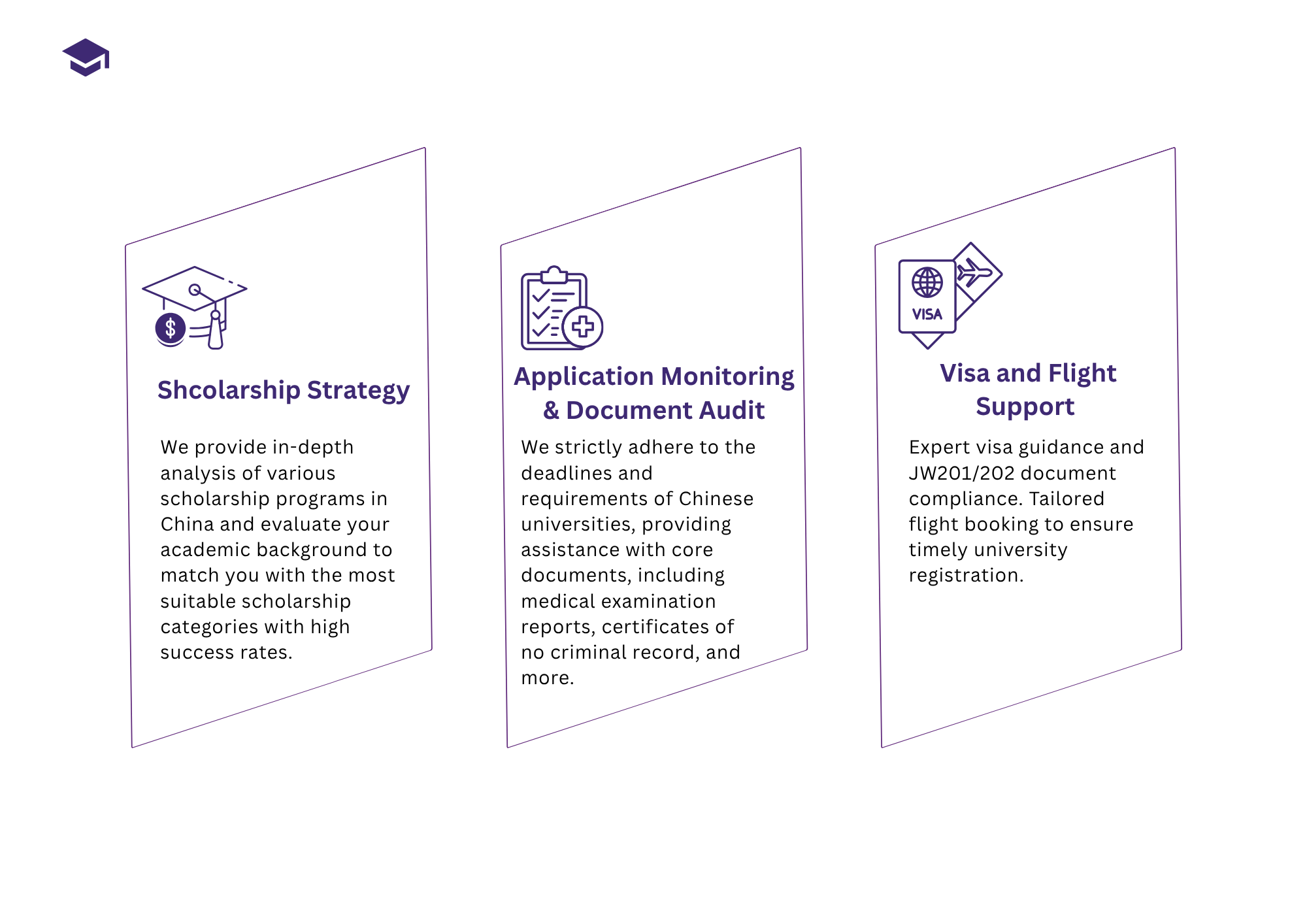 Scholarship strategy, document audit, visa and flight support services